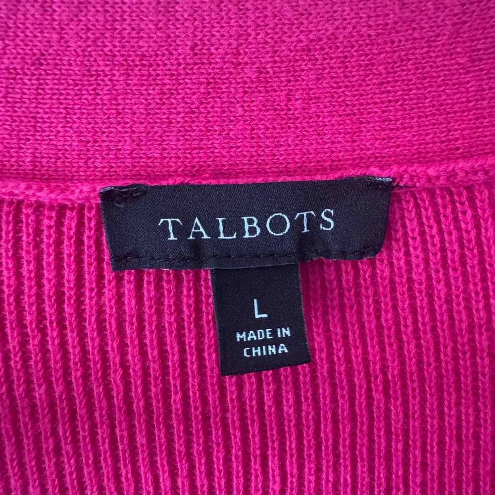 Talbots Pink Fuschia Button-Up Cardigan Size Large Gold Buttons - Picture 3 of 8